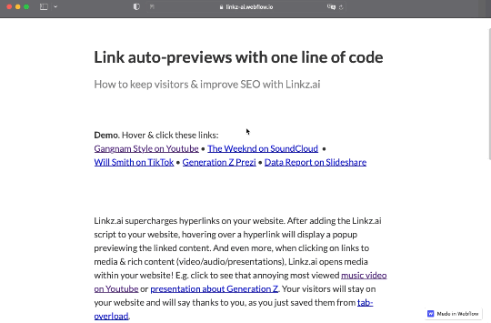 Linkz ai Automatic Link Preview On Hover Webflow